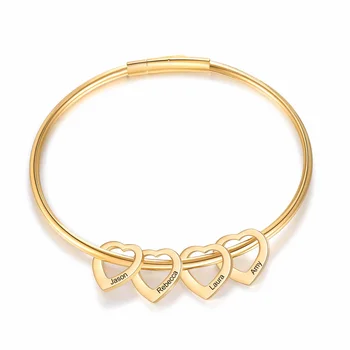 MaiLun Benutzerdefinierte Namen Herz Charms Armreif Personalisierte Frauen Armband Schmuck Geschenk