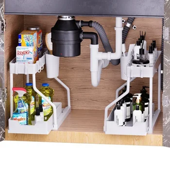 Platzsparendes Organizer-Regal, 2-stufiger ausziehbarer Aufbewahrungsorganisator, langlebige Schublade