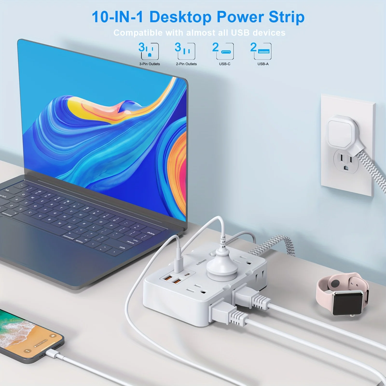 US-Stecker AC-Steckdose Multiprise Power Strip Geflochtenes – Bild 2