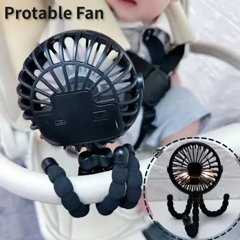Tragbarer Ventilator mit Stativ, verstellbar, 360-Grad-Drehung, für Kinderwagen, geräuscharmer elektrischer