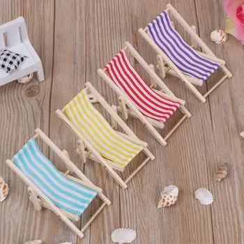 Gestreifter hölzerner Lounges essel DIY faltbarer Liegestuhl Lounge Miniatur für Puppen Strandkorb Spielzeug