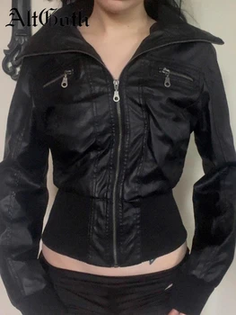 AltGoth Amerikanische Vintage Pu Leder Jacke Frauen Streetwear Harajuku Grunge Emo Alternative Grunge Zipper