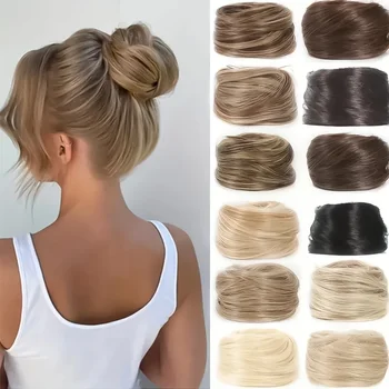 Echthaar-Brötchen, Pferdeschwanz-Haarteil, brasilianische Haarteile, Dutt für Frauen, Haargummis