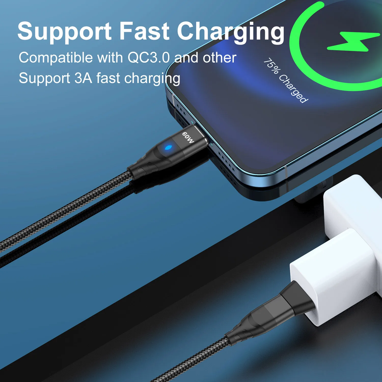 Magnetisches Ladekabel 60 W mit USB-C und Micro-USB Stecker – Bild 3