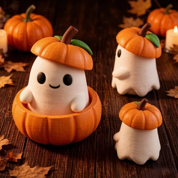 Set mit Kürbisbasis, Geist und Hut, Kreative 3D-Gedruckte Halloween-Kürbis-Elfen-Dekoration, Tischdekoration