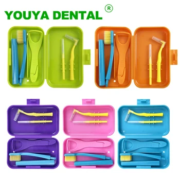 Mundreinigungs-Pflege-Kits mit Zahnbürste Inter dental bürste Zungen bürstensc haber tragbare Box kiefer ortho