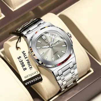 Poe dagar Luxus Militär Mann Uhr Quadrat wasserdicht leuchtende Datum Woche Männer Uhr Edelstahl Quarz Herren