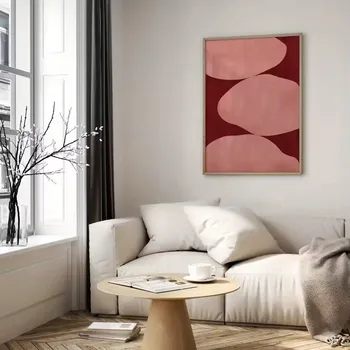 Abstraktes geometrisches Leinwandbild, rosa Farbblock-Wandkunst, modernes minimalistisches Poster