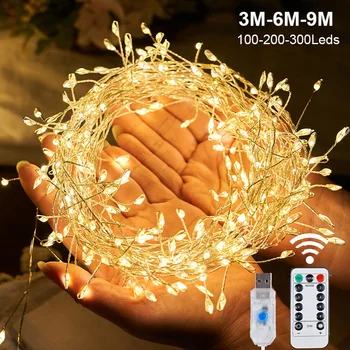 3/6/9M USB Power LED Feuerwerkskörper Lichterketten Fernbedienung Girlande Lichterkette für Hochzeit Party