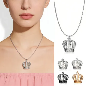 Elegante Halskette mit Kronen-Anhänger, große Schlüsselbeinkette, Pullover-Kette, Modeschmuck, Accessoire