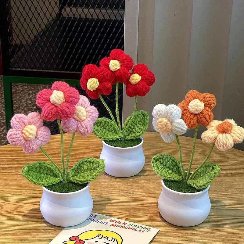 1/2/4 Stücke DIY Handgewebte Mini Topfblume Rose Büro Desktop – Bild 2