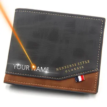 Name Gravur Männer Brieftaschen Schlank Münzfach Foto Halter Neue Kurze Kleine Männliche Brieftasche Karte