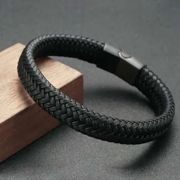 Schwarz pu leder magnet armband herren reif und stabil und elegant geben männer das beste geschenk für männer