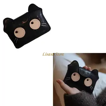 M6CC Kompakter Kartenhalter Vintage-Katzen-Design, leicht, praktisch, aus PU-Leder