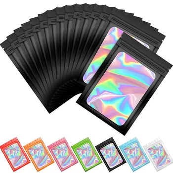 Dicke, geruchsdichte Mylar-Beutel, holografische Laserfarbe, Kunststoff-Verpackungsbeutel (50 Stück)