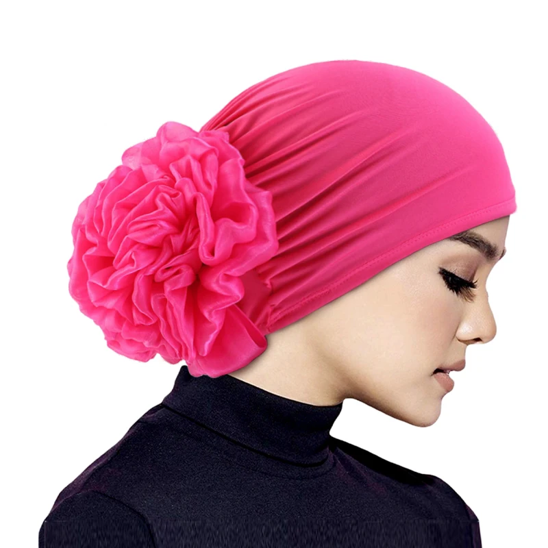 Frauen Hijabs Turban Große Blume Elastische Tuch Haar Bands – Bild 6
