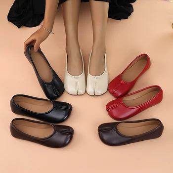​ ​ ​ ​ 2025, Damen-Slipper aus Leder mit Zehentrenner, flach, bequem, zum Hineinschlüpfen, atmungsaktiv