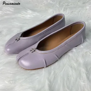 Split Toe Frauen Ballerinas Mode Tabi Schuhe Casual Slip-on Loafers Damen Plissee Leder Espadrilles Zapatillas