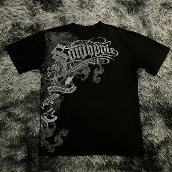 Klassisches Y2K Gothic Style T-Shirt Print Übergroßes T-Shirt High Street Shirts Gothic Rundhals Baumwolle