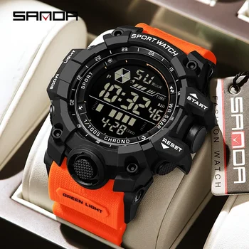 SANDA Männer Outdoor Sport Uhr Wasserdichte LED Analog Digital Zeigen Multifunktions Große Zifferblatt