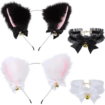 Schöne Maskerade Halloween Katzenohren Cosplay Katzenohren Party Kostüm Fliege Glocke Kopfbedeckung Stirnband