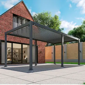 Lamellenpergola mit LED-Licht, elektrischer, wandmontierter Pavillon aus Aluminium, wasserdicht, 6 x 4