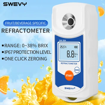 SWEVY SW38A LCD Digital Refraktometer Brix Meter Fruchtsaft Getränke ATC Zuckergehalt Messgerät 0-38%