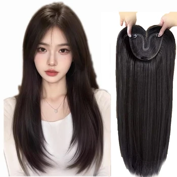 Haaraufsätze für Frauen, gerades Topper-Haar mit Pony, synthetische Haarteile, Pony-Haarverlängerung