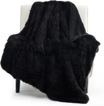 Flauschige Schwarze Wurfdecke Geschenke für Frauen und Männer Weiche Fleece-Plüschdecke Warme Minky Dicke