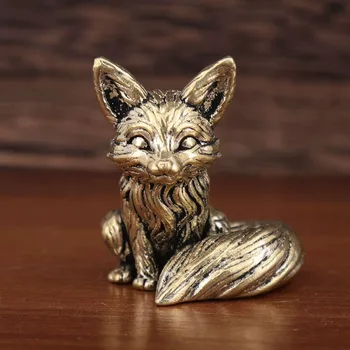 Messing Fuchs Statue Niedliche Fuchs Miniatur Figuren Schreibtisch Ornament Dekorationen Zubehör Kupfer Tier