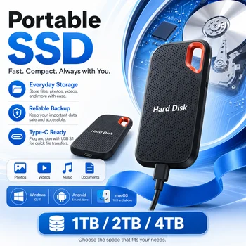 2TB Tragbare SSD 1TB Externe Festplatte USB Typ-C Schneller Kompakter Mobiler Datenspeicher für Laptop Mac PC