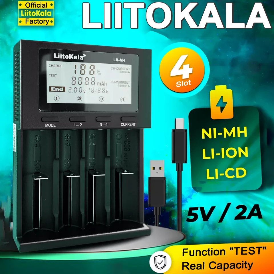 LiitoKala Lii-M4 18650 Ladegerät LCD-Display Universal Smart