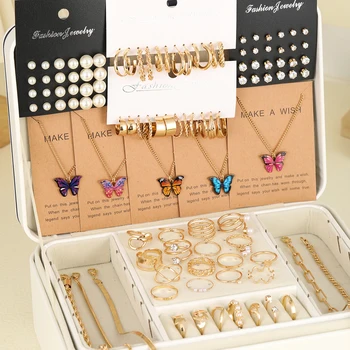 Mode Metall Perle Zirkon Ohrringe Schmetterling Halsketten Armbänder Ringe Kombinationen Schmuck (104 Stück)