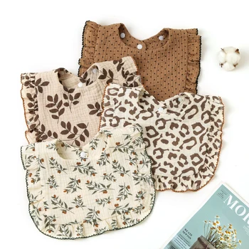 Baby-Lätzchen aus Bio-Baumwolle, Musselin-Schal, Spucktücher, Rüschen-Blumen-Gaze, Wasserabsorbierendes