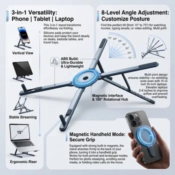 Faltbarer Magnetischer Laptop-Ständer aus ABS-Kunststoff, Tragbarer Verstellbarer Ständer mit Wärmeableitung