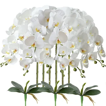 Künstliche Orchideen-Blumen-Set, Realistische Haptik, 69 cm Hoch, 9 Blütenköpfe, Künstliche