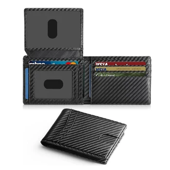 Herren-Geldbörse, ultradünnes RFID-Leder mit Ausweisfenster, Multi-Card-Geldbörse aus Kohlefaser