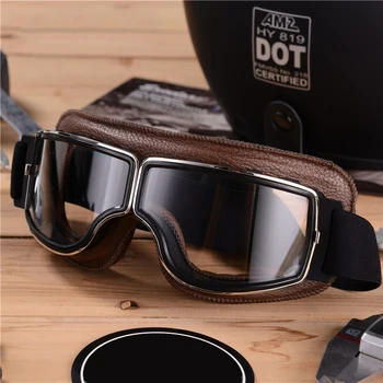 Motorradbrille, winddicht, Motorradhelm, Brille, Sonnenbrille, Retro, universell, faltbar, Leder, Retro