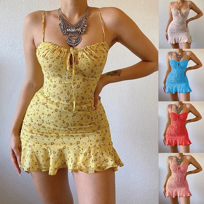 Damen Sexy Casual Home Kleines Blumen-Unterhemd-Kleid Sommer