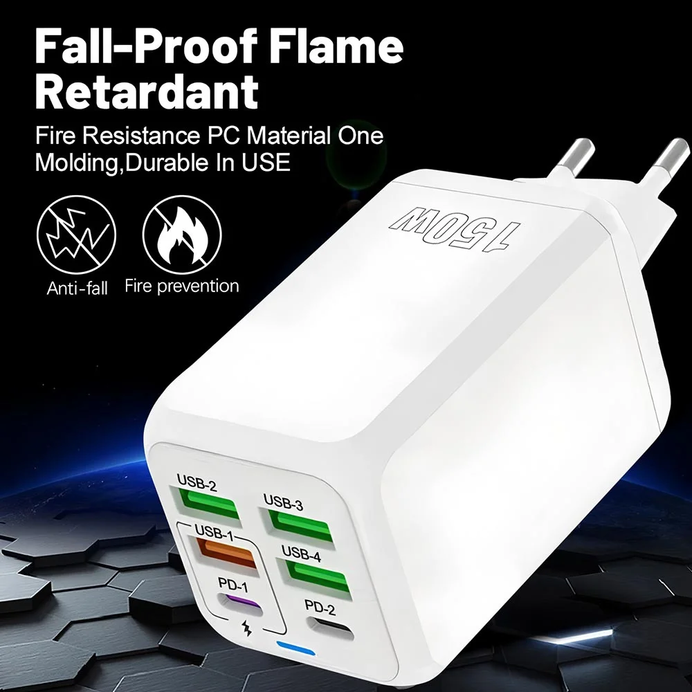 150 W 6 Ports USB Ladegerät PD Schnellladegerät Wandadapter – Bild 2