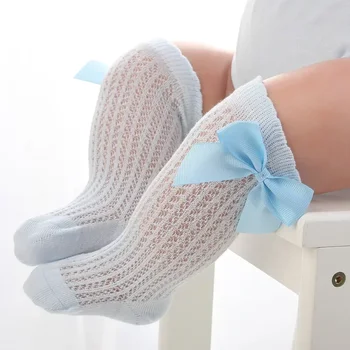 0-24 Monate Baby Mädchen Socken Kleinkind Bogen Baumwolle Sommer Mesh Spitze Baby Knie Socken Neugeborenen