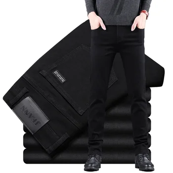 Frühling Herbst Neue männer Reine Schwarz Dünne Jeans Elastische Gerade Hosen Business-Mode Freizeit