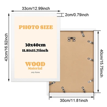 30 x 40 cm großer Fotorahmen in Schwarz-Weiß-Farbe aus Holz, kann an der Wand aufgehängt werden, kommt