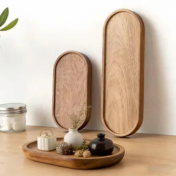 Massivholz-Servierplatten Rund und Rechteckig Japanischer Stil Holz-Snack- und Obsttablett Tee-Untertasse