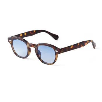 Vintage-Mode Shell Runde Sonnenbrille Frauen Männer 2024 Marke Design Retro Niet Gelb Blau Objektiv Quadrat