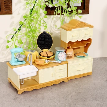 DIY Wald Familie 1/12 Küche Möbel Badezimmer Schlafzimmer Backformen Sets Miniatur Modell Puppenhaus Zubehör