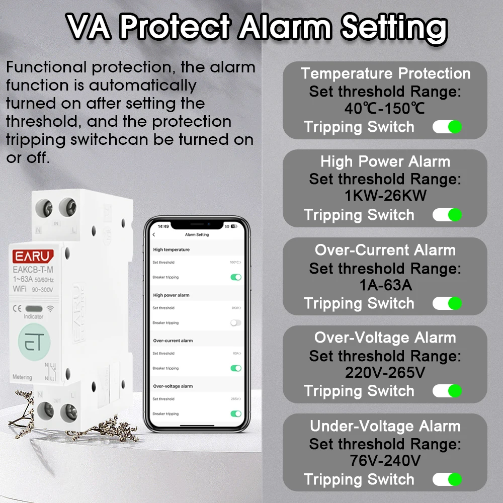 Tuya WiFi Smart Circuit Breaker MCB 1P + N 63A Timer Power – Bild 6