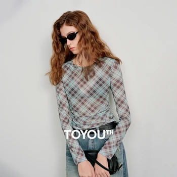 TOYOUTH Damen-T-Shirts mit Mesh-Aufdruck, transparent, 2026, Frühjahr, neue trendige Nischen-Taillenbetonte