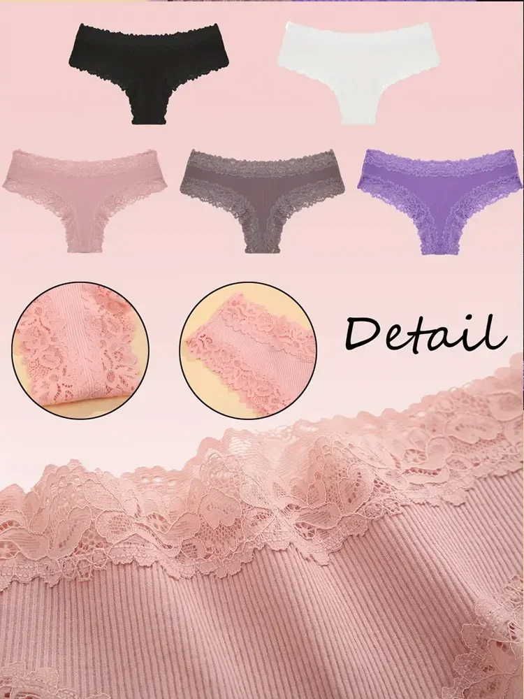 3 Teile/satz Frauen Baumwolle Spitze Höschen Floral Intime – Bild 4