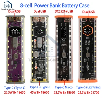 Powerbank-Gehäuse für 8× 18650 Akkus, bis 45 W, LED-Anzeige